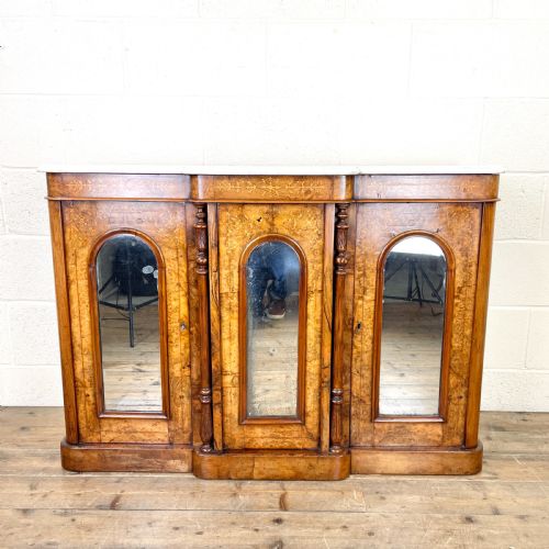 Victorian Inlaid Walnut Credenza with Marble Top