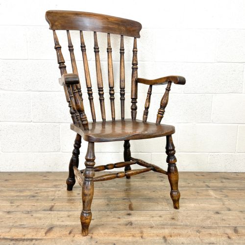 Antique Beech and Elm Spindle Back Windsor Armchair