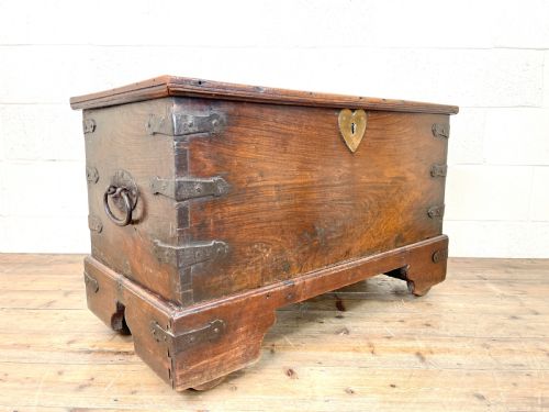 Antique Mahogany Metal Bound Trunk with Wheels