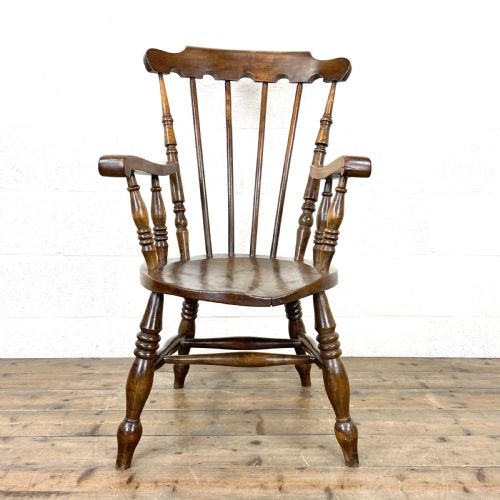 Antique Ash and Elm Armchair with Penny Seat