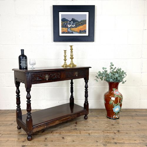 fig 1. Victorian Carved Oak Two Drawer Side Table