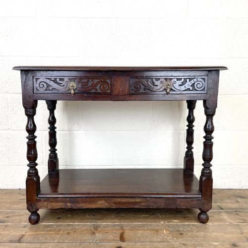 Victorian Carved Oak Two Drawer Side Table