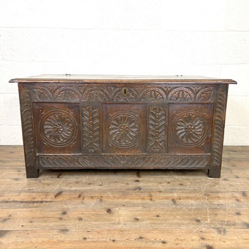 Antique 18th Century Carved Oak Coffer