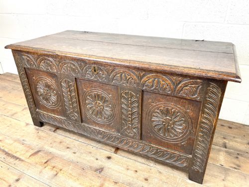 fig 2. Antique 18th Century Carved Oak Coffer