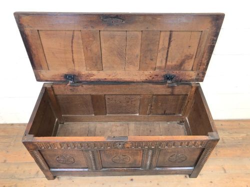 fig 2. Antique Carved Oak Blanket Box 