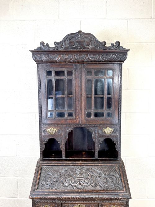 fig 1. Antique Victorian Oak Bureau Bookcase