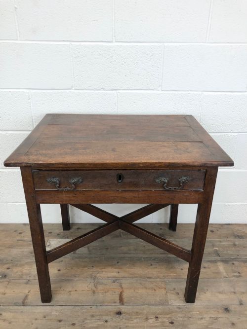 fig 1. ANTIQUE 19TH CENTURY OAK LOWBOY SIDE TABLE