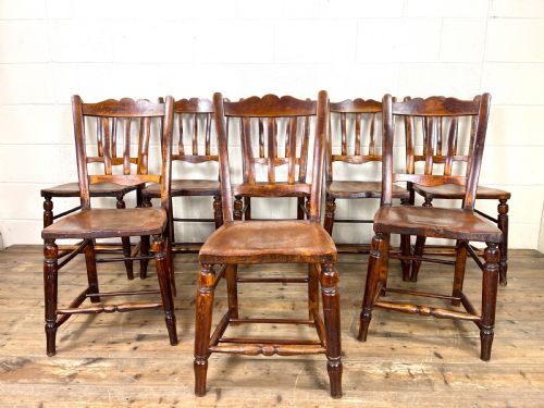Set of Eight Antique Kitchen Chairs