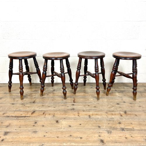 Set of Four Antique Elm Stools