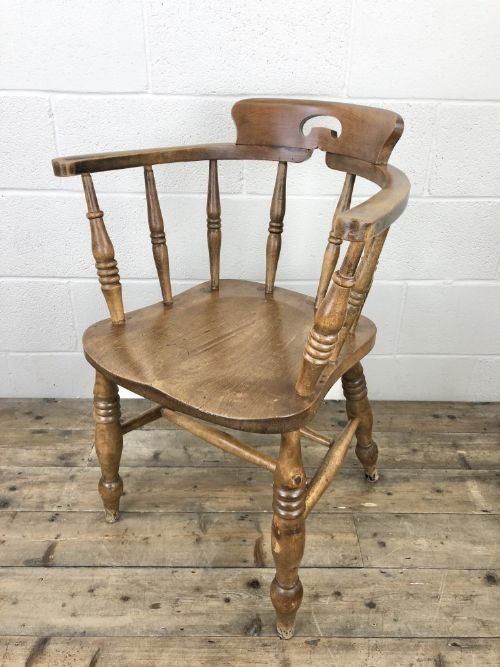 fig 2. ANTIQUE BEECH SPINDLE BACK SMOKER'S BOW CHAIR
