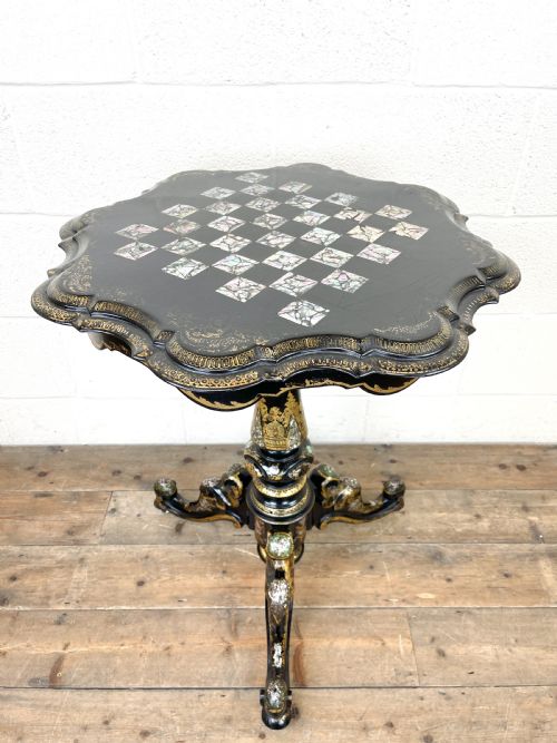 Antique Lacquered and Inlaid Chess Table