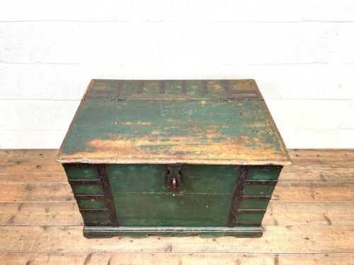 fig 2. LARGE DISTRESSED PAINTED METAL BOUND TRUNK