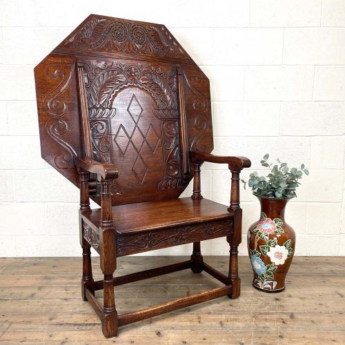 Large Early 20th Century Antique Oak Monk’s Seat