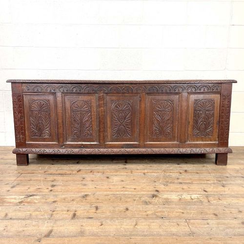 Huge 18th Century Carved Oak Coffer