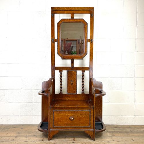 Antique Oak Hall Stand with Seat