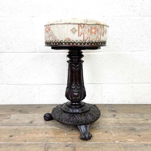 Antique Victorian Carved Mahogany Piano Stool