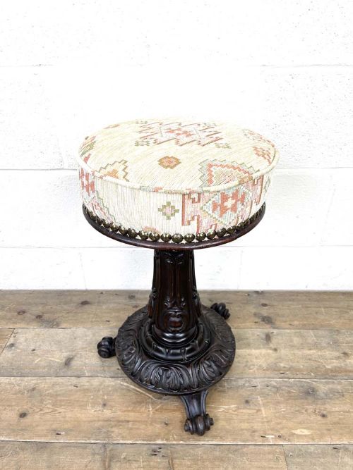 fig 1. ANTIQUE VICTORIAN CARVED MAHOGANY PIANO STOOL