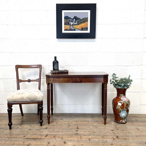 fig 1. 19TH CENTURY ANTIQUE MAHOGANY AND BOXWOOD FOLD OVER TABLE