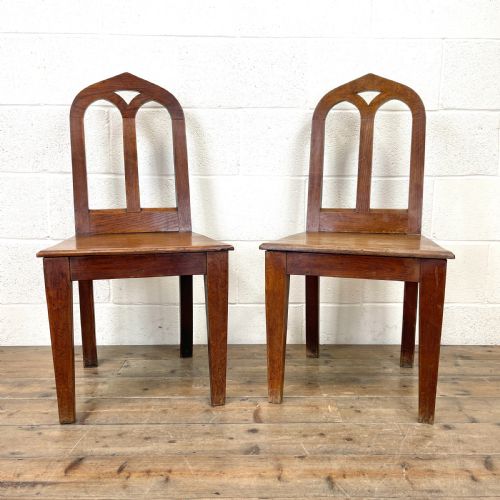 Pair of Antique Oak Hall Chairs