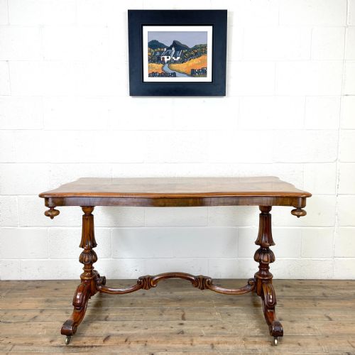 Antique Victorian Burr Walnut Stretcher Table