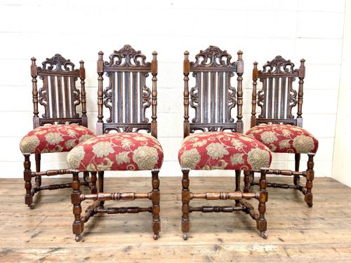 Set of Four Victorian Carved Oak Dining Chairs