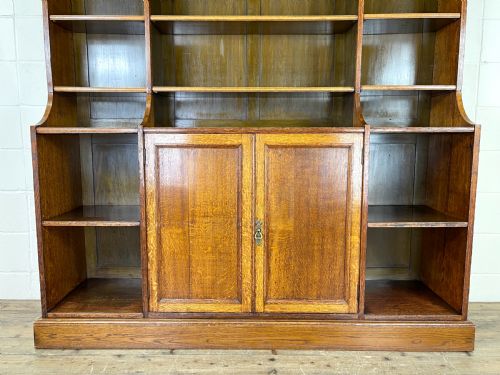 fig 1. Large Antique Oak Bookcase With Central Cupboard