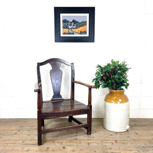 Large Antique Welsh Oak Farmhouse Armchair