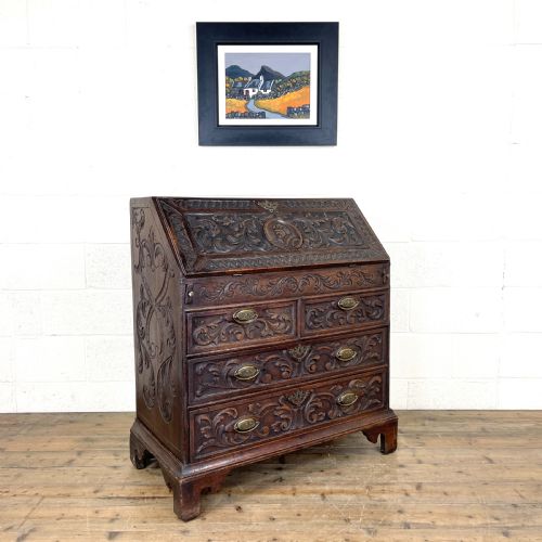 Antique 18th Century Carved Oak Bureau