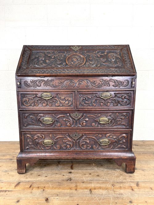 fig 2. Antique 18th Century Carved Oak Bureau