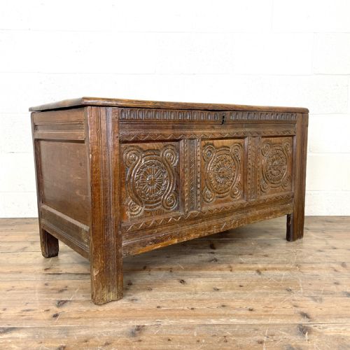 Antique 18th Century Carved Oak Coffer