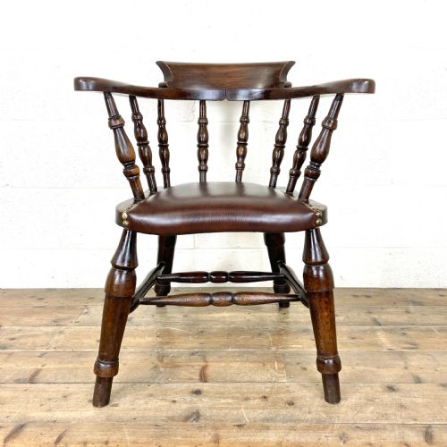 Antique Smoker’s Bow Armchair with Leather Seat 