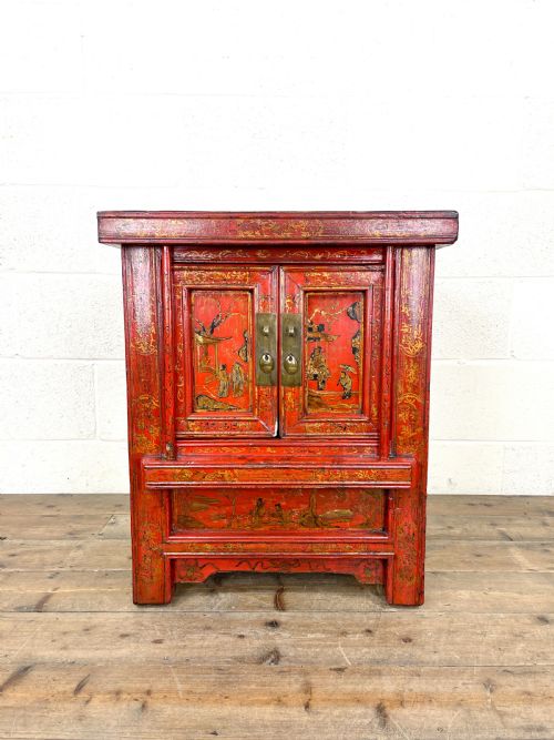 fig 2. Pair of Red Lacquered Oriental Side Cupboards