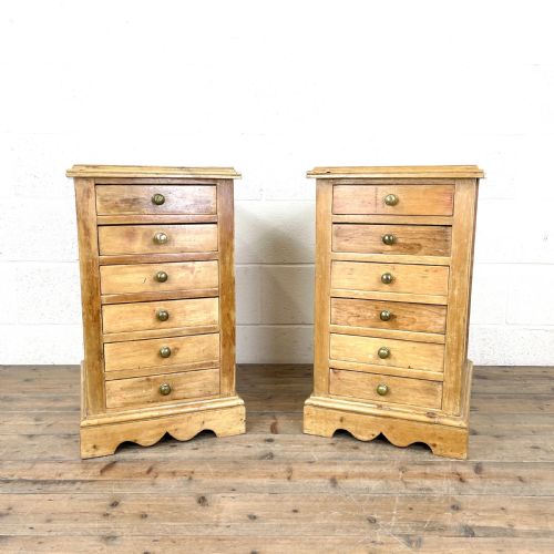 Pair of Antique Pine Bedside Chests with Marble Tops