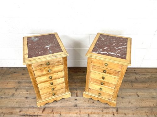 fig 1. Pair of Antique Pine Bedside Chests with Marble Tops