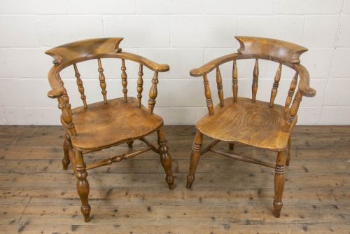 fig 1. Two Similar Antique Elm Captain’s Chairs