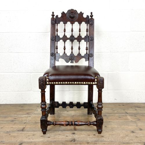 Antique Oak Chair with Leather Seat