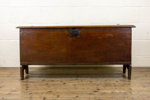 fig 1. Antique 18th Century Oak Six Plank Coffer