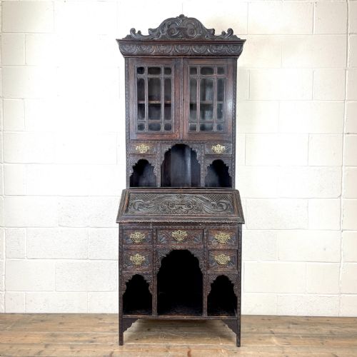 Antique Carved Oak Bureau Bookcase