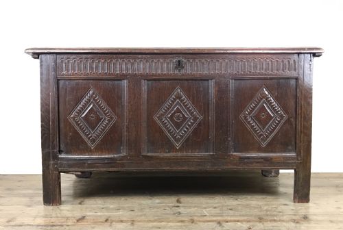 fig 2. Antique 18th Century Carved Oak Coffer