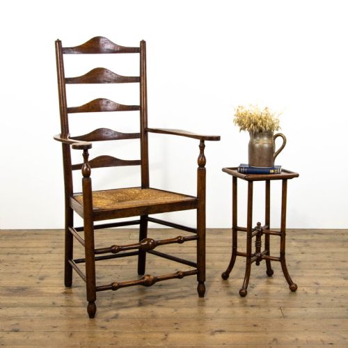fig 1. Antique Ladder Back Armchair with Rush Seat