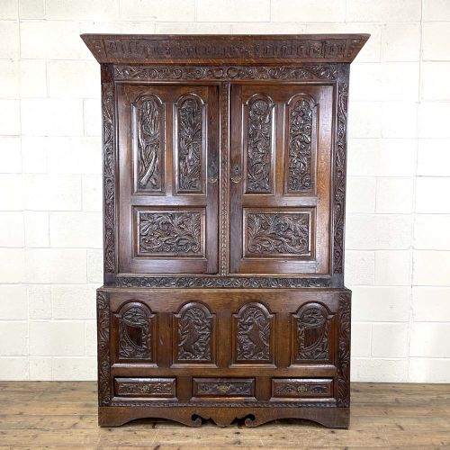 Antique 18th Century Carved Oak Hanging Cupboard