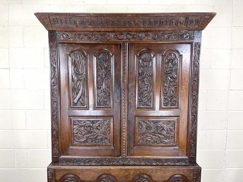 fig 1. Antique 18th Century Carved Oak Hanging Cupboard