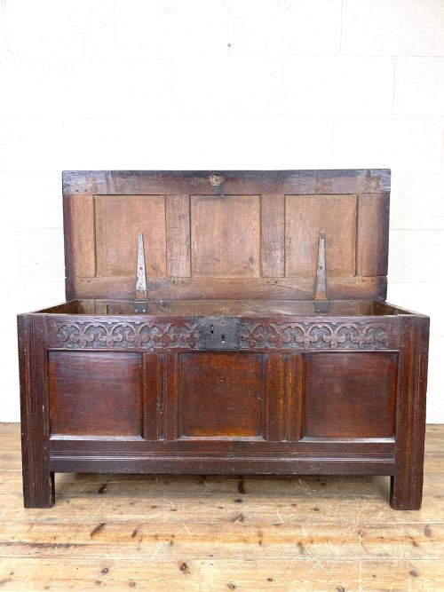 fig 2. Antique Carved Oak Blanket Box