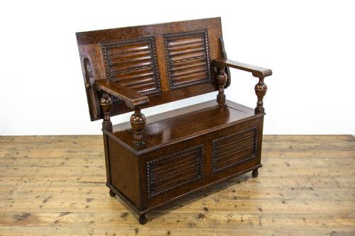 fig 1. Early 20th Century Antique Oak Monks Bench