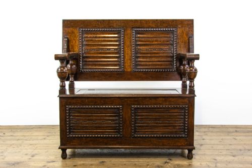 fig 2. Early 20th Century Antique Oak Monks Bench