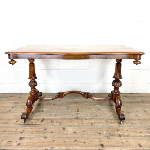 fig 1. Large Antique Victorian Burr Walnut Stretcher Table