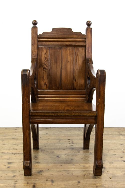 fig 1. Antique Pitch Pine Ecclesiastical Armchair