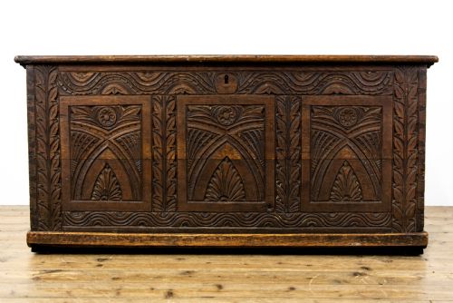 fig 1. 19th Century Antique Carved Oak Coffer