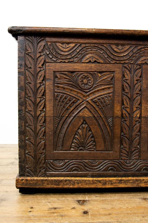 fig 2. 19th Century Antique Carved Oak Coffer