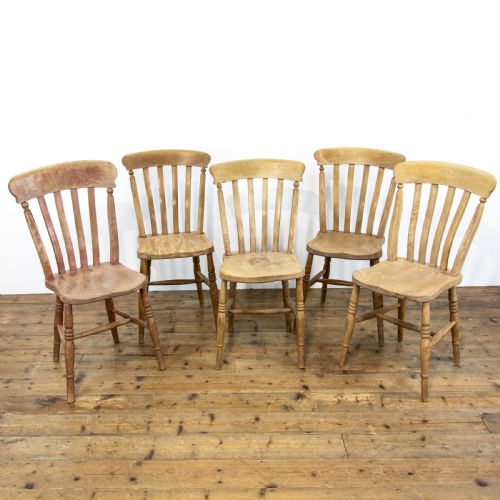 Set of Five Antique Farmhouse Kitchen Chairs